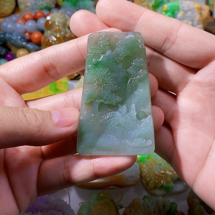 未镶嵌定制翡翠翡翠山水牌