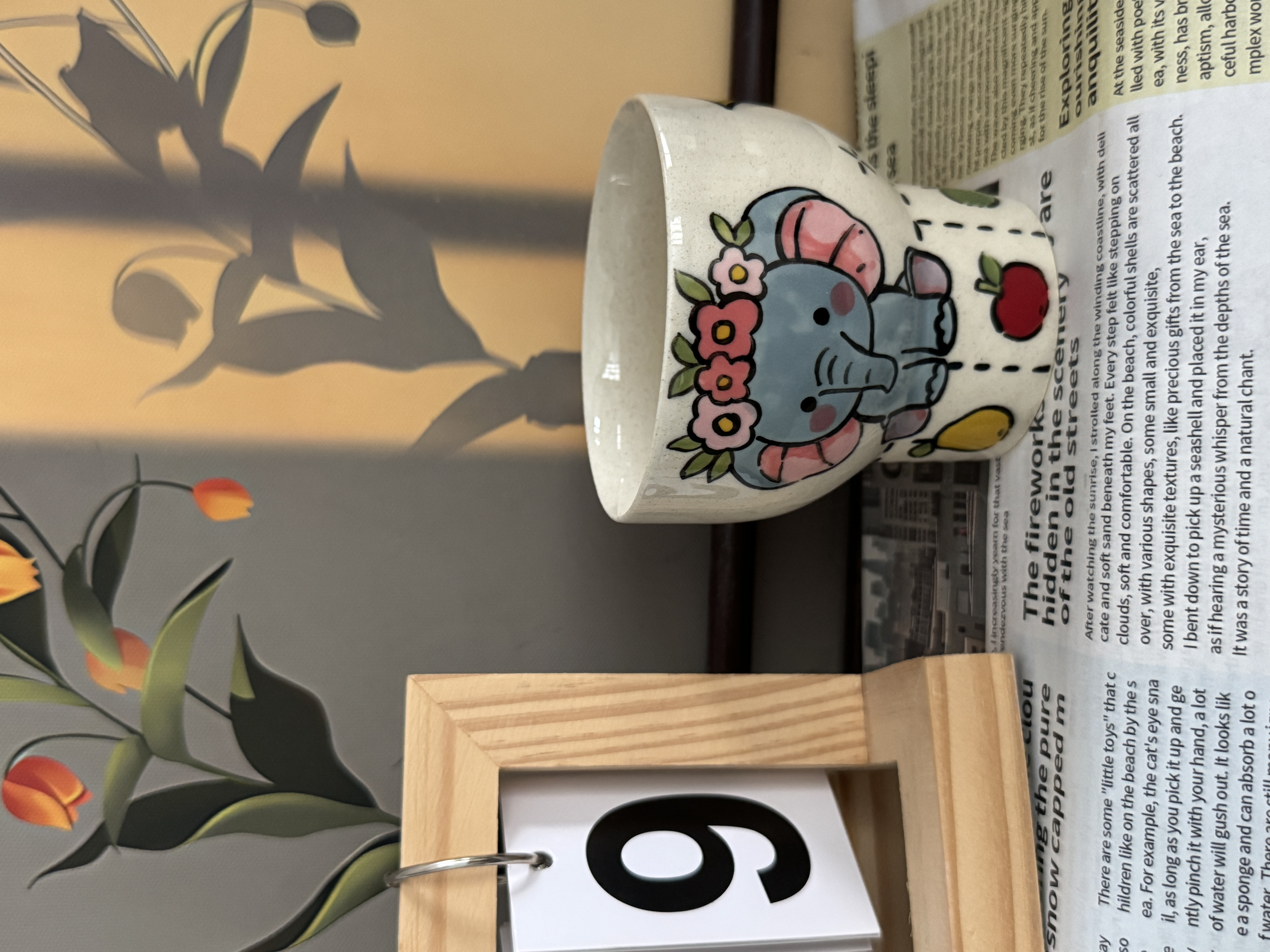 景德镇有彩高温釉下彩纯手绘创意瓷 鲜花小象麦畈泥手握杯