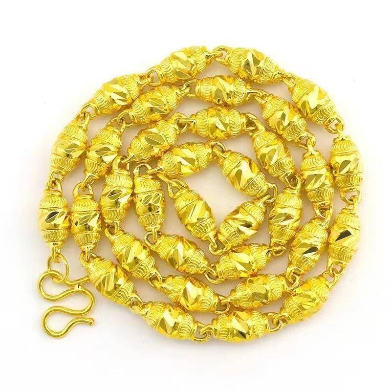 合金项链 【橄榄项链】男士男款空心霸气光面 金色 橄榄链    素款