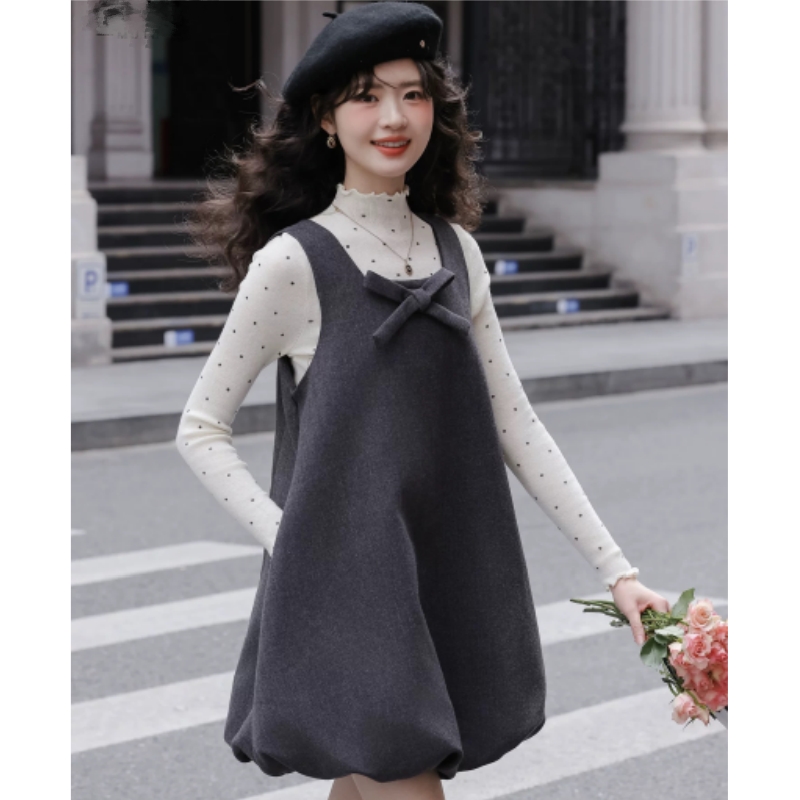 2025冬季加厚新款背心裙甜美风呢子连衣裙小个子