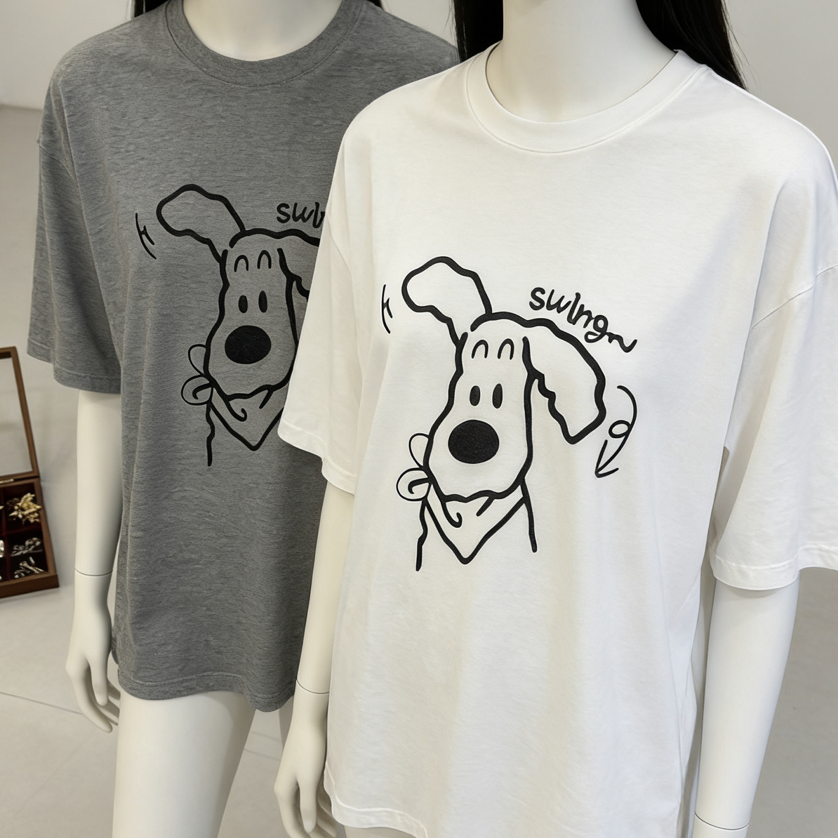 D定制不支持7天无理由--小狗刺绣大码宽松T恤6006