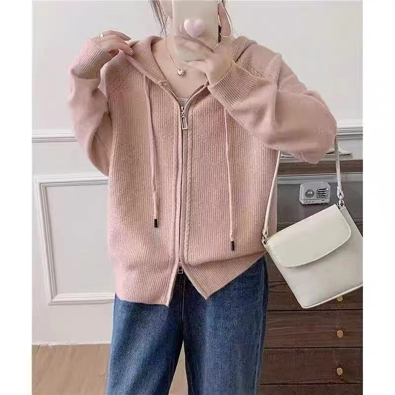 常规开衫款常规款连帽女毛针织衫宽松气质网红带帽