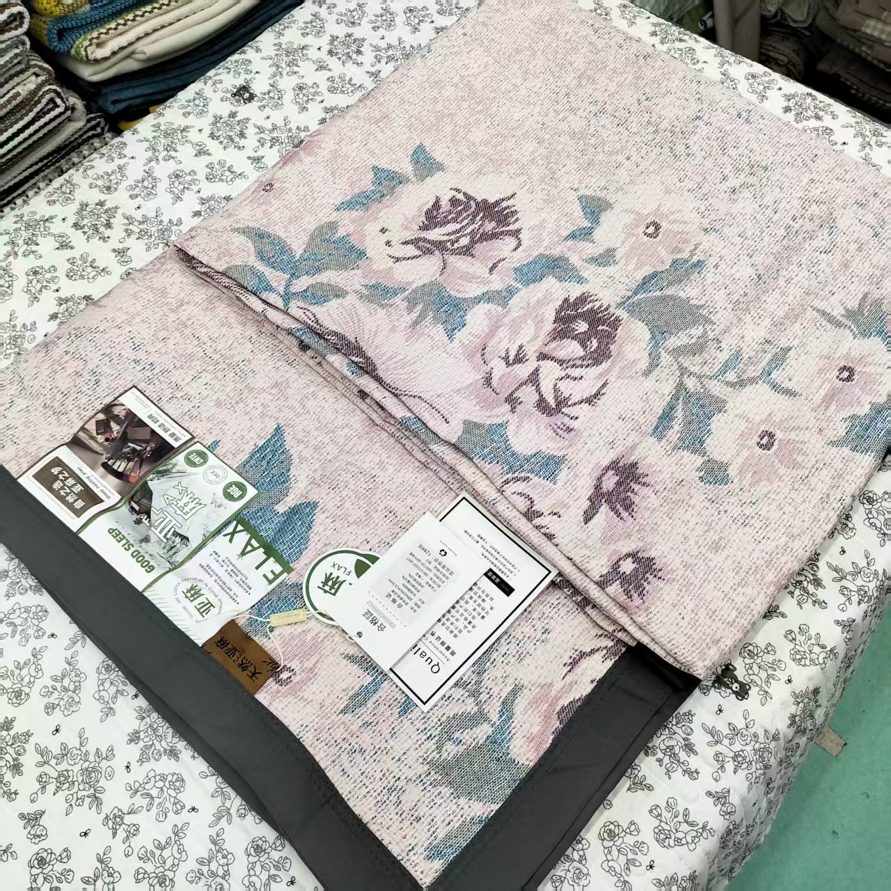 瑕疵【罗布麻软床盖】<粉色牡丹>2X2.3m<±5cm>双人透气凉爽