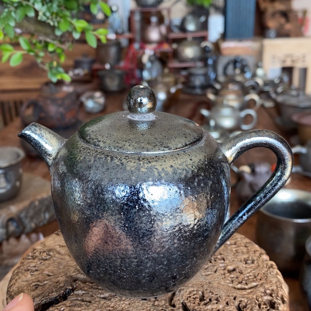 润蓝彩壶，建水紫陶，全手工纯柴烧茶器
