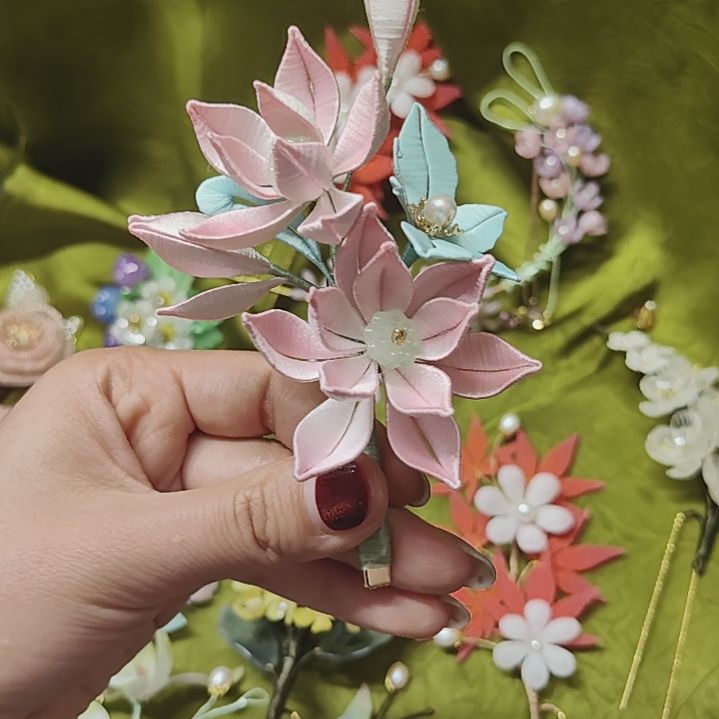 非遗缠花手工饰品荷花小发夹