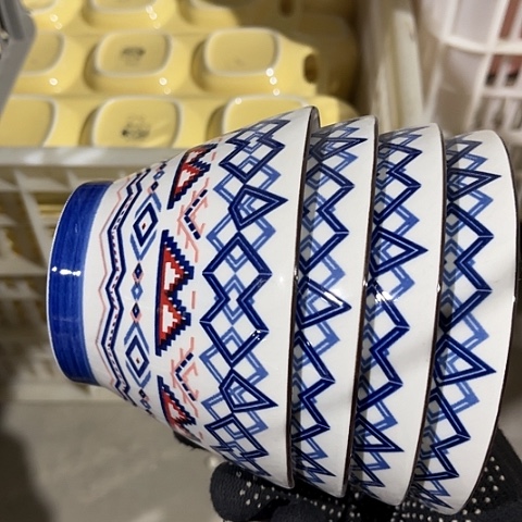 微瑕，不能明火，4个5英寸米饭碗，蓝色