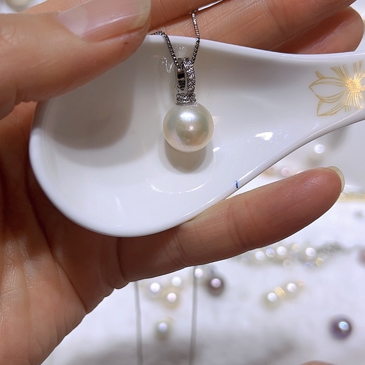 淡水珍珠白珠银色奶嘴扣合金