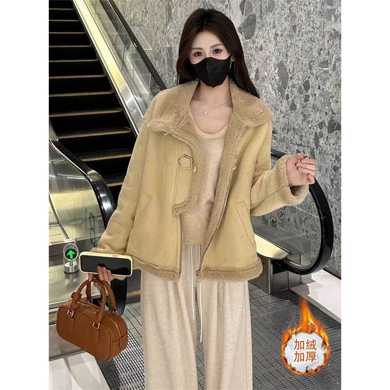 （女装）4160 秋冬宽松翻领加绒厚实保暖加绒短款外套