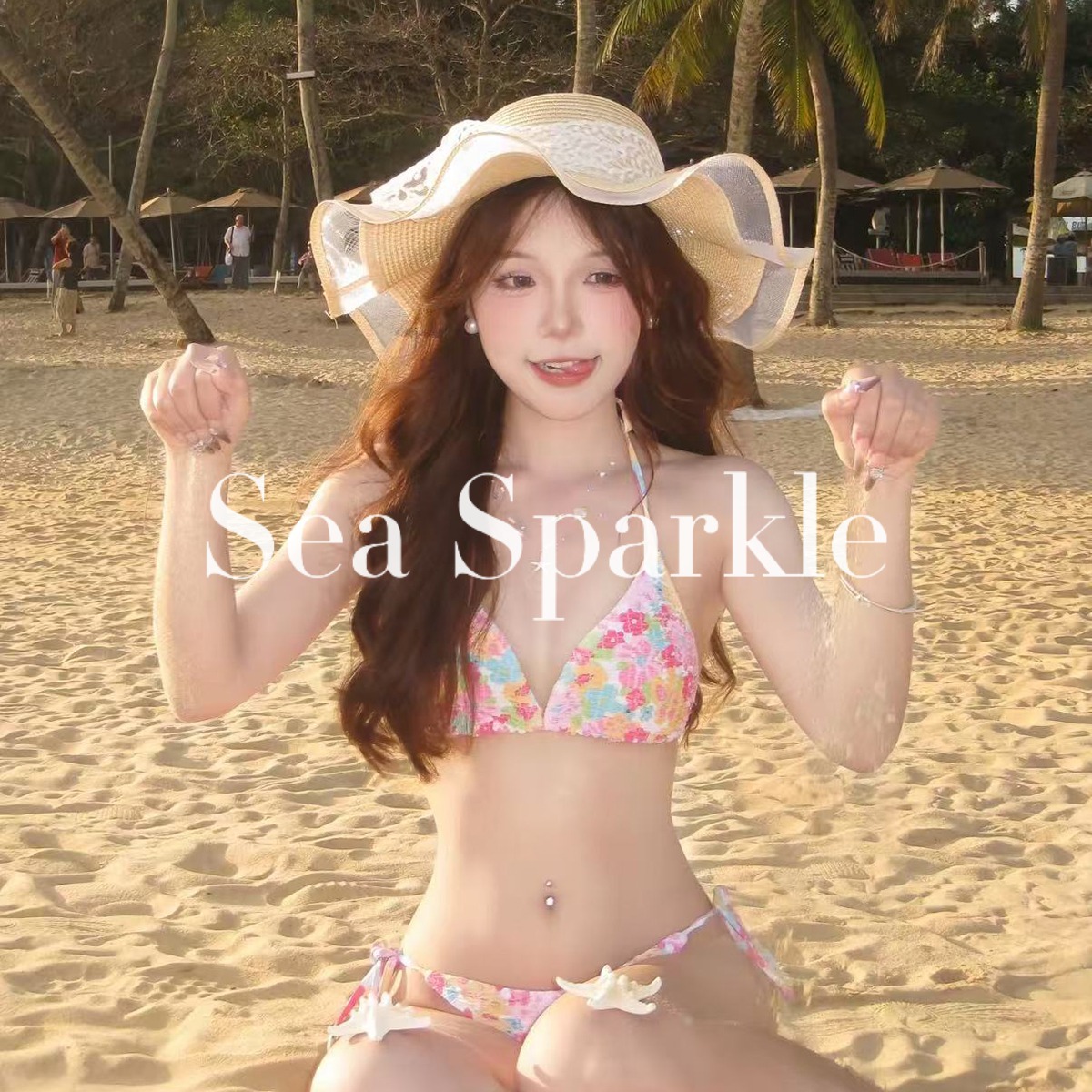 [sea sparkle]碎花夏日海边性感纯欲少女绑带比基尼温泉度假