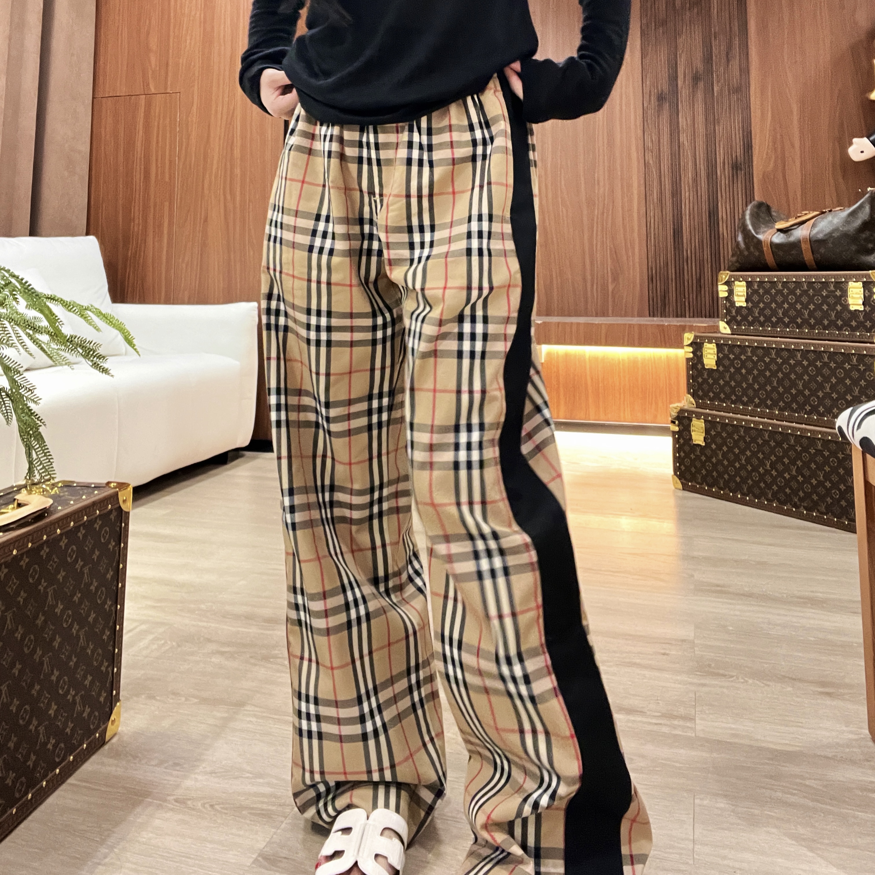 25SS允初夏季经典高腰格子裤直筒休闲长裤宽松格纹长裤YUNCU-7172