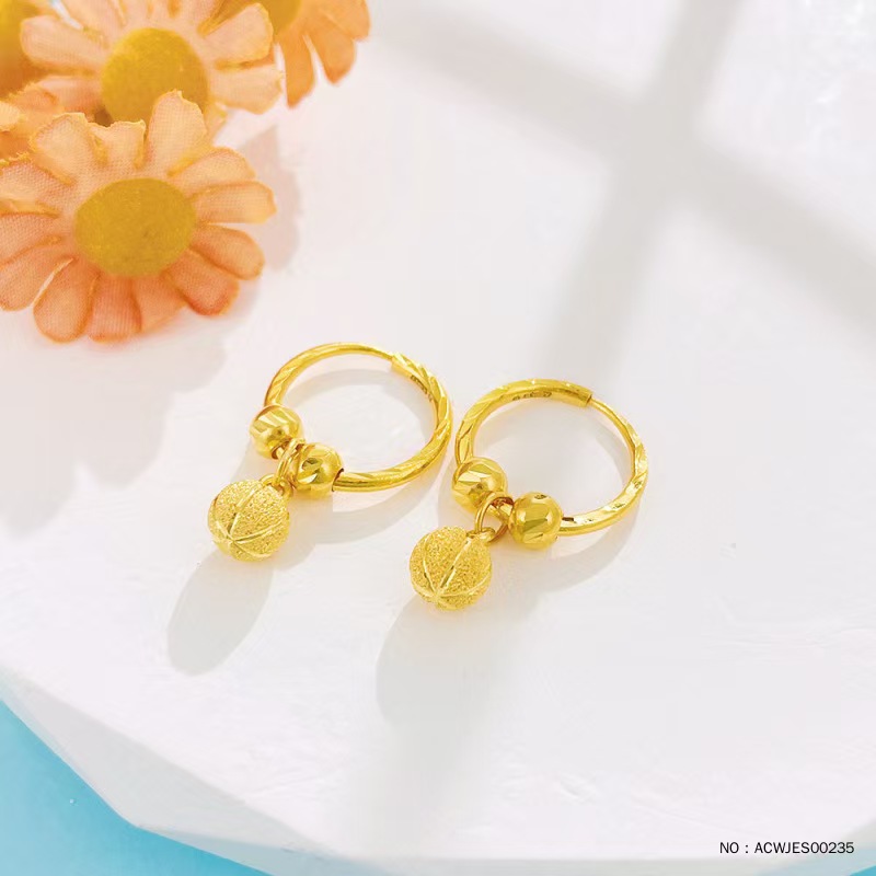 足金999 米子车花钉砂金珠间磨砂珠耳圈耳饰4.47