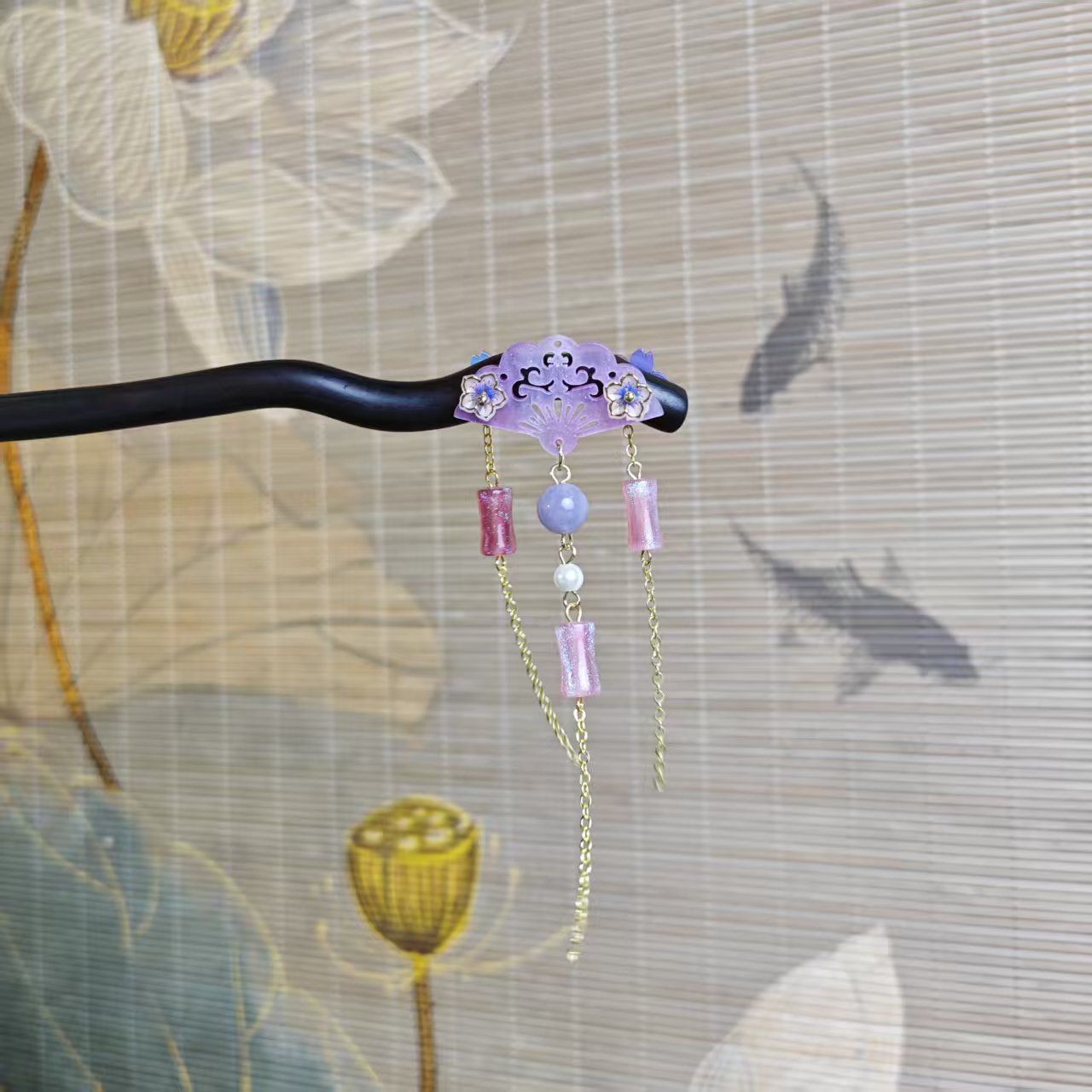 X343紫光檀百搭发簪古风简约古典民族风手工