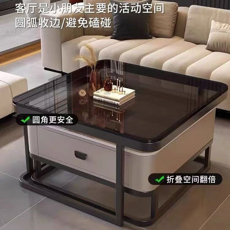 轻奢茶几客厅家用现代简约小户型网红方形玻璃岩板茶几电视柜组合