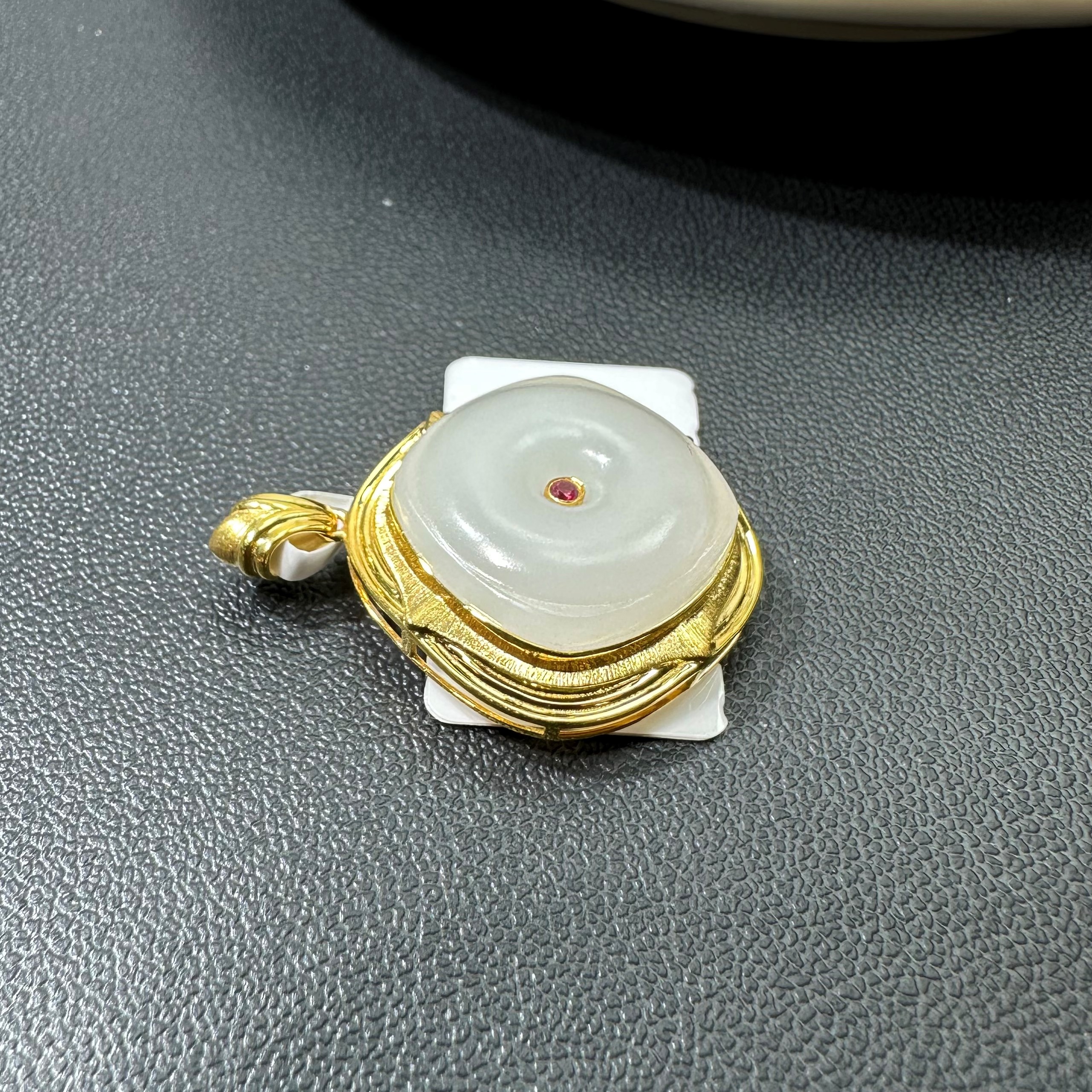 俄料白玉老坑平安扣（裸石16*6mm）18K金镶嵌吊坠白色时尚气质