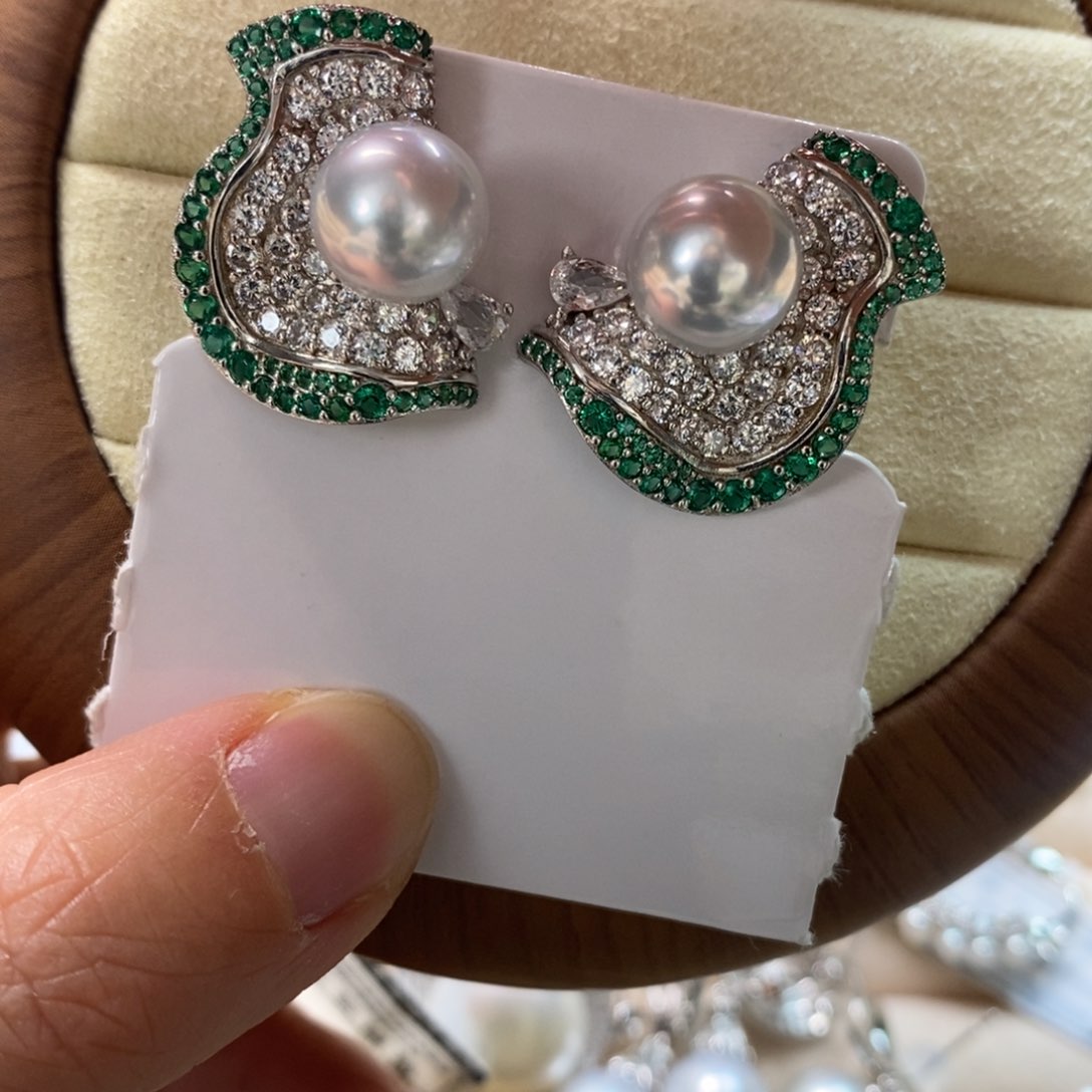 海水珍珠耳饰银S925镶嵌