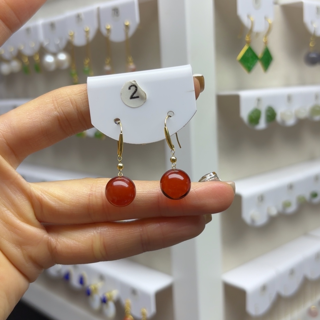 血珀18K金镶嵌耳饰