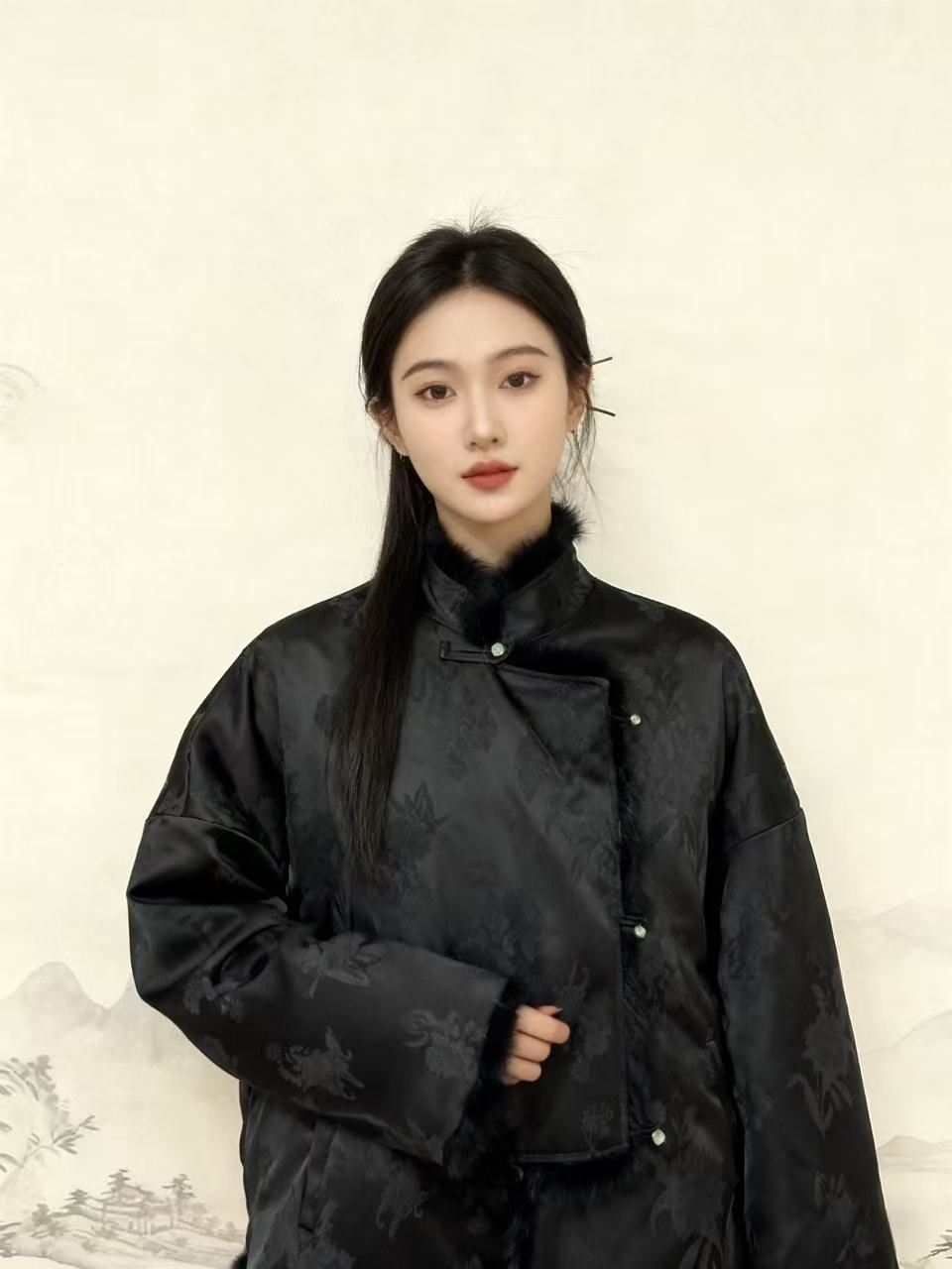 2025新中式国风苏兰进口兔毛5D印染工艺GF255106