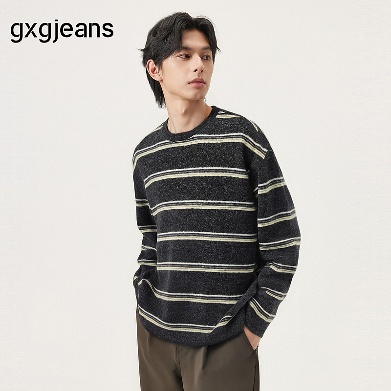 gxg.jeans男装  条纹设计休闲时尚宽松圆领卫衣男上衣 25年秋新品