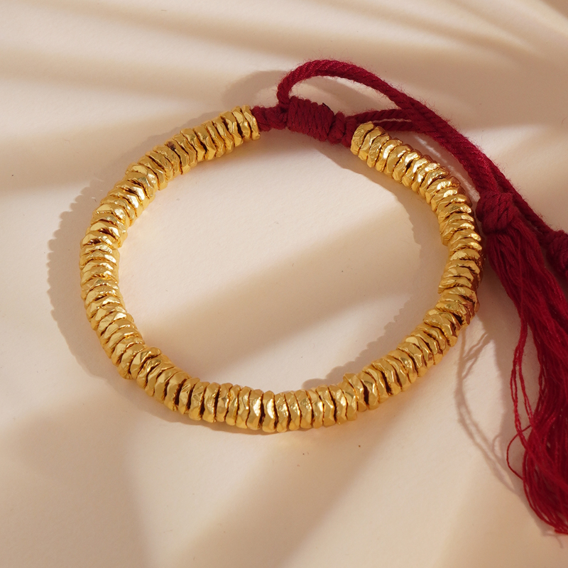 【甄芝系列】足金 红绳素金盘缠卡6手绳 