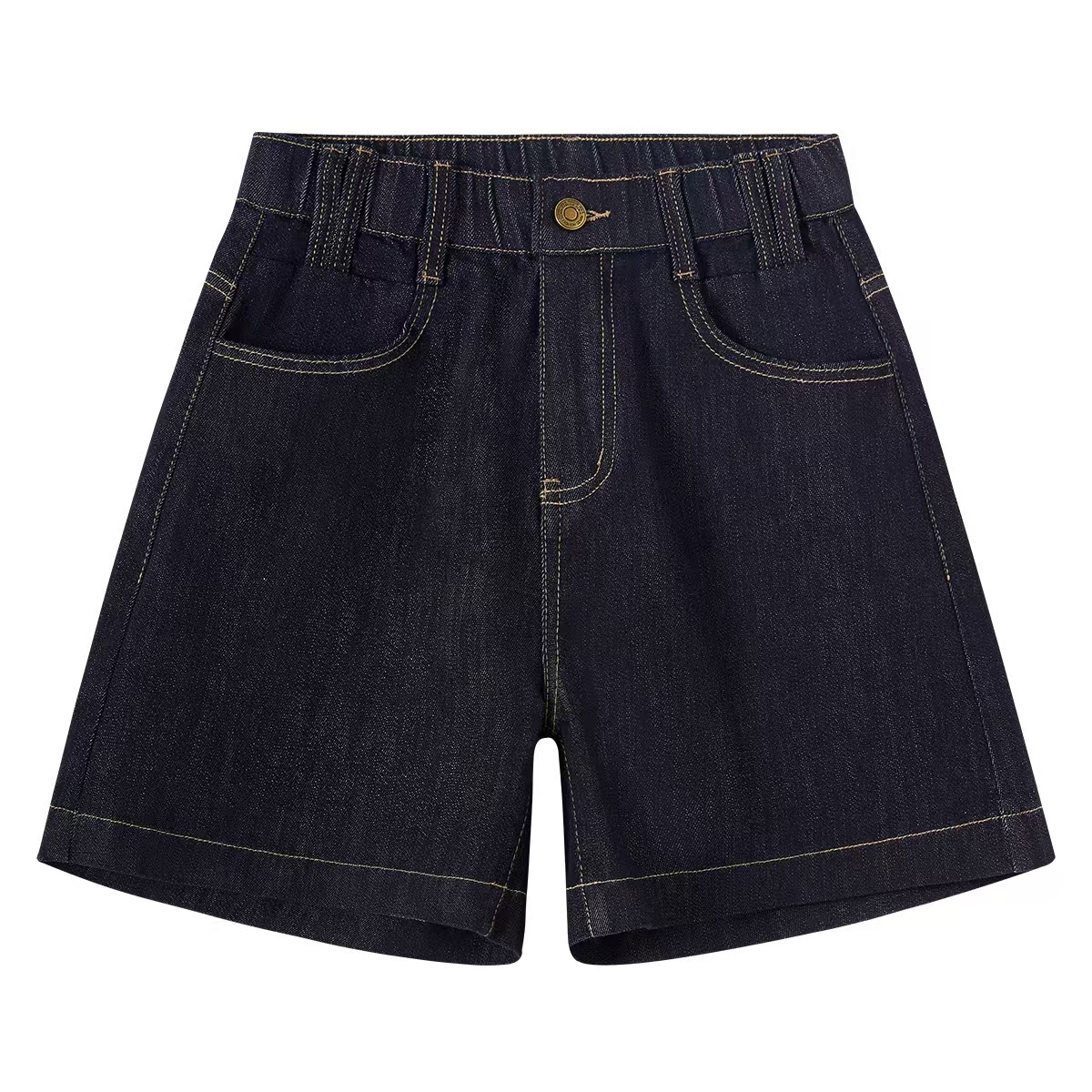 短裤松紧腰头夏季新款丹宁蓝牛仔短裤不掉色女士大码宽松老钱风