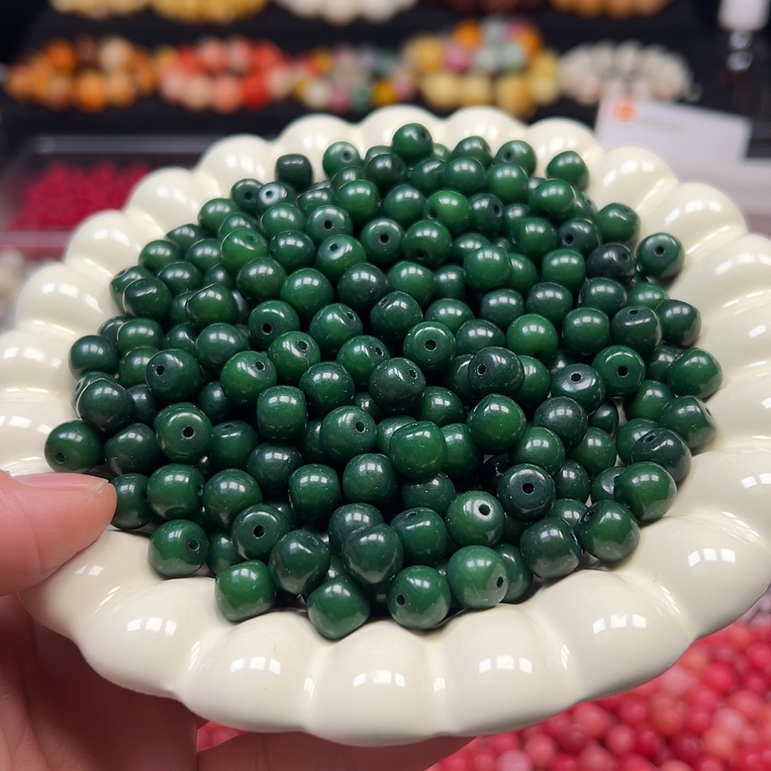 菩提根/象牙果手串500颗鼓珠9尺寸祖母绿