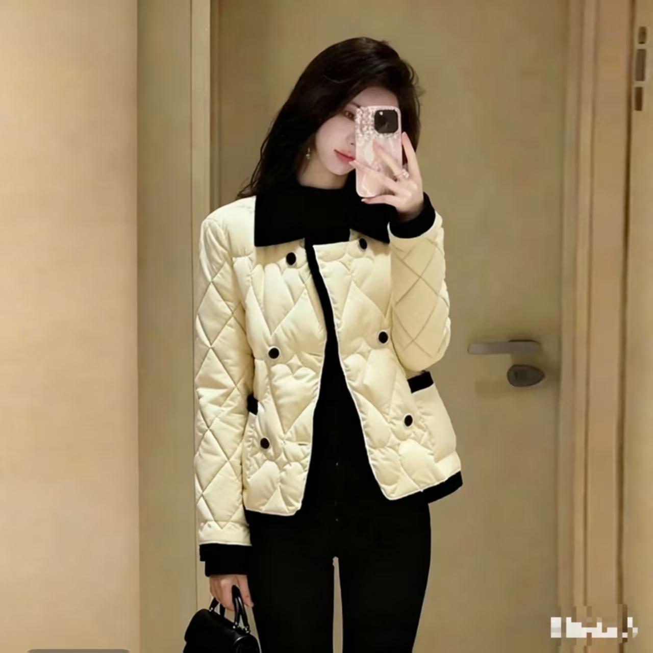 （有运补）2025新款白色小香风韩系保暖棉袄棉服冬装夹棉短款外套