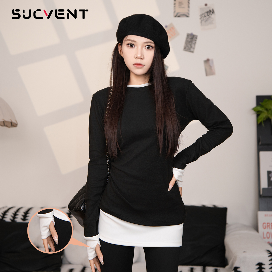 假两件磨毛内搭打底衫女秋冬新款高级感中长款搭配鲨鱼裤拼接上衣