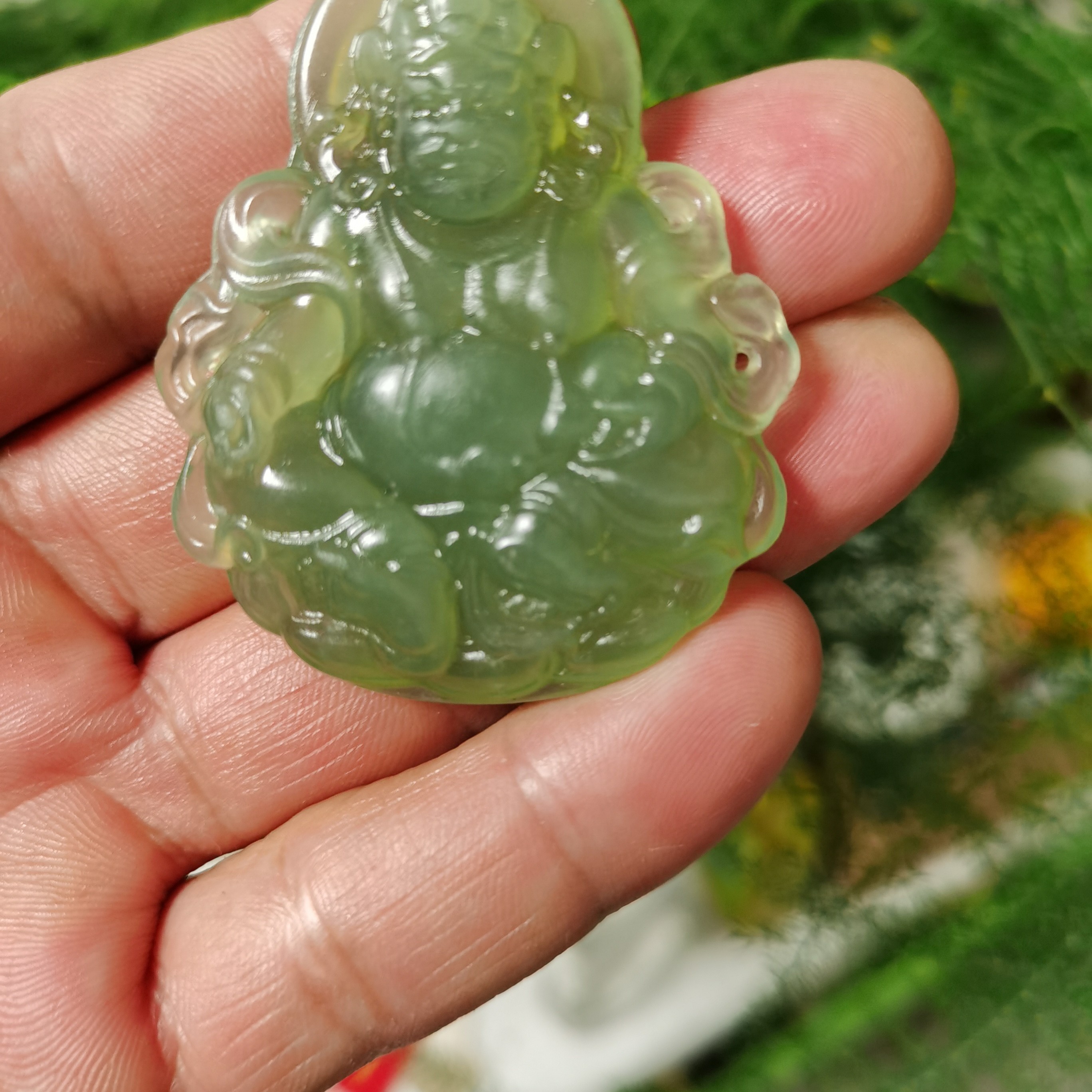 岫玉黄财神 精雕挂坠