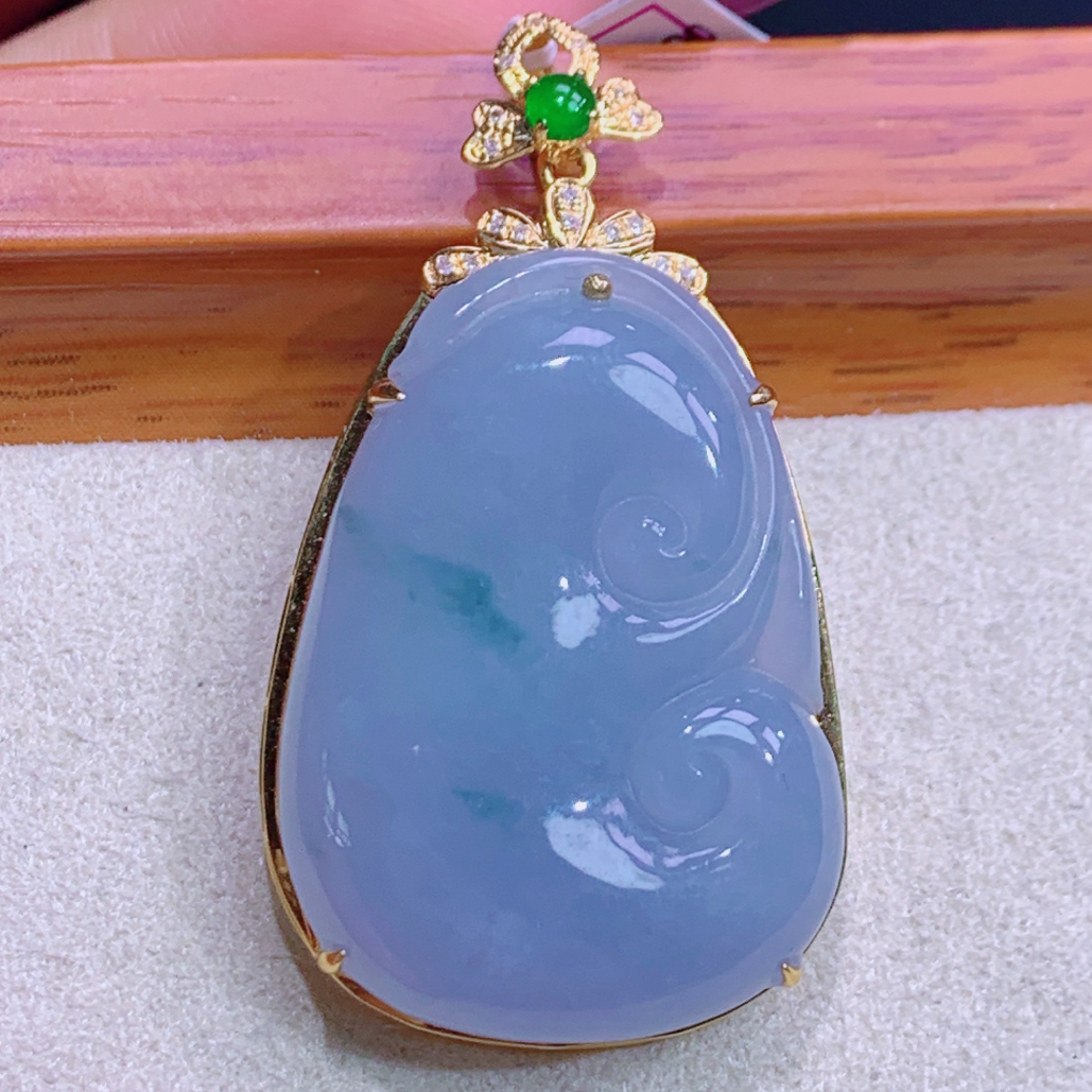 天然缅甸A货吊坠18k金j紫罗兰如意整体41.6石31.2/22.2/5.2mm@800