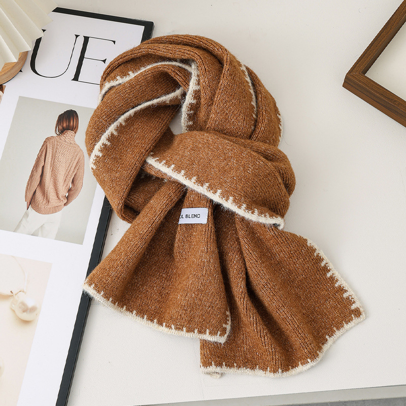 小香风羊毛混纺针织毛线围巾女冬季学生保暖百搭高级围脖