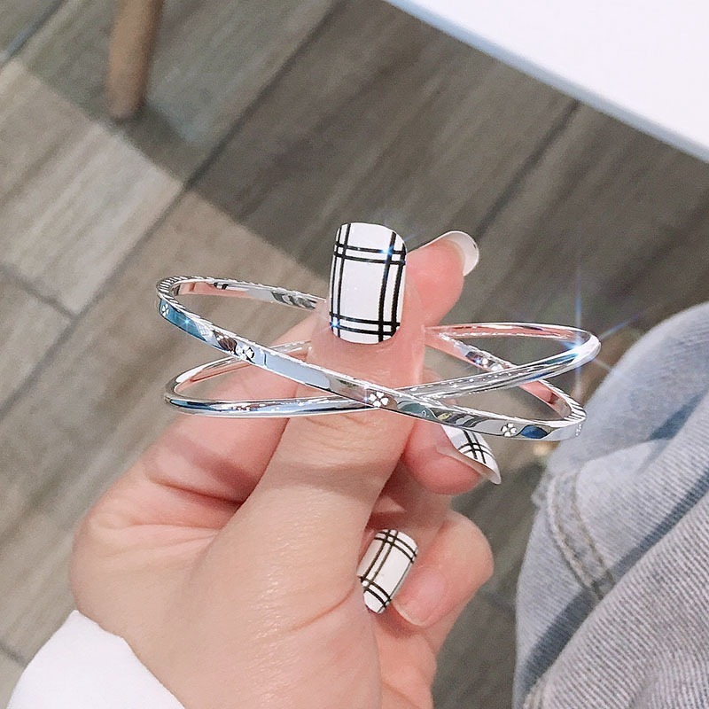 999.9银双环四叶草字母闭口镯