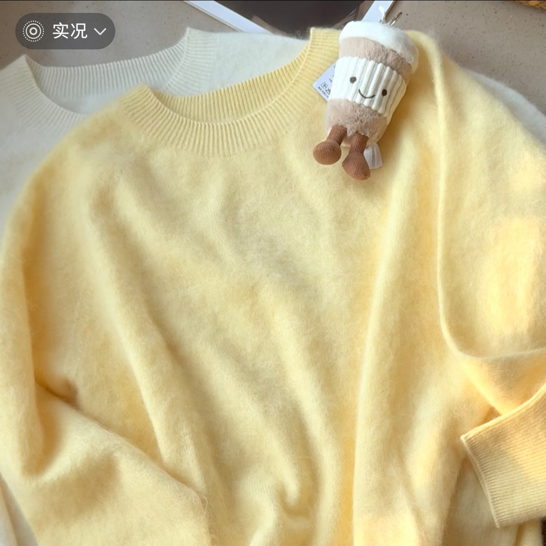 TUCANO/啄木鳥拉毛拉绒圆领女针织宽松型慵懒风羊毛羊绒女士打底