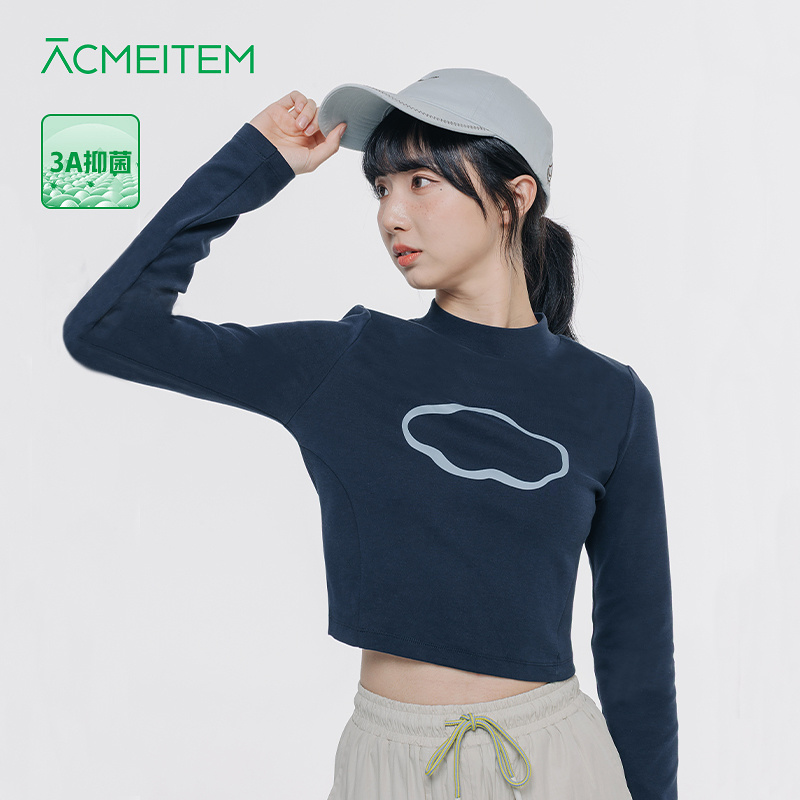 ACMEITEM爱棵米 户外休闲印花长袖T恤短款修身抑菌运动上衣女士