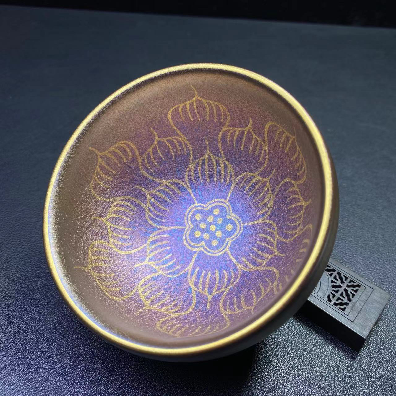 描金流光溢彩莲花杯纯手工建窑建盏天目盏陶瓷主人杯品茗杯茶盏杯