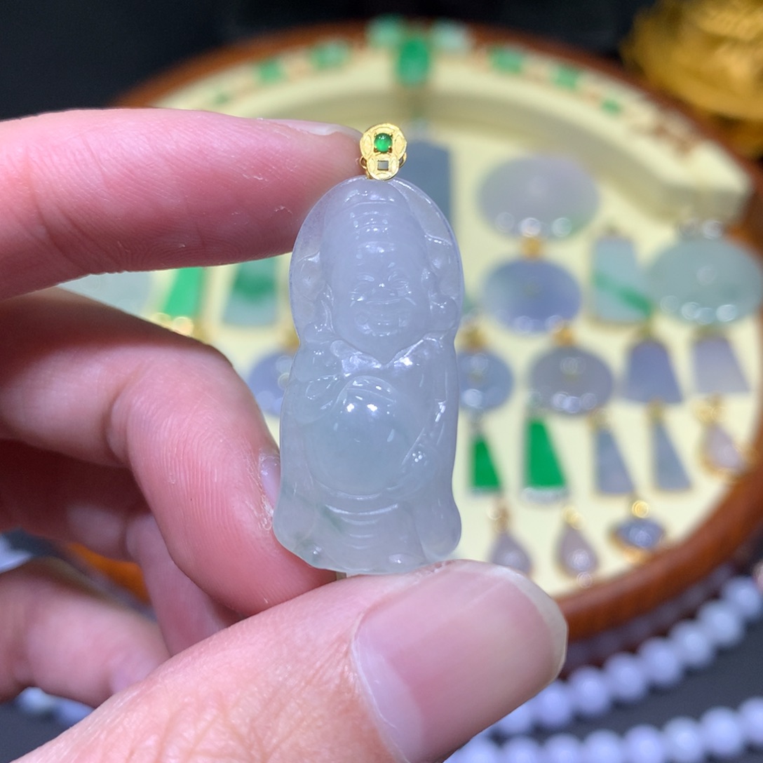 翡翠吊坠(不含链)18K金镶嵌