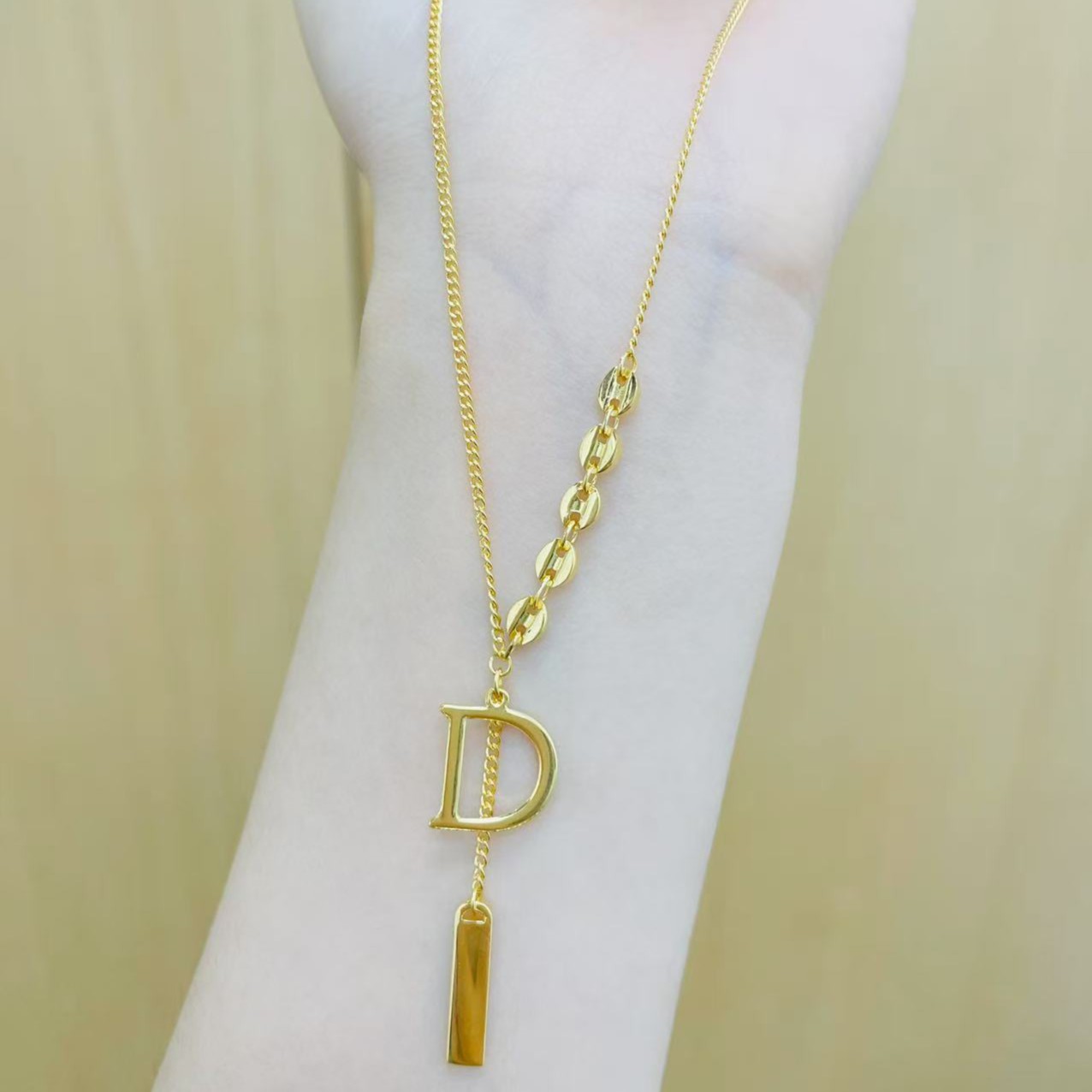 IBELOVE 足金999 5G精工D字母项链精致时尚百搭送女友礼物