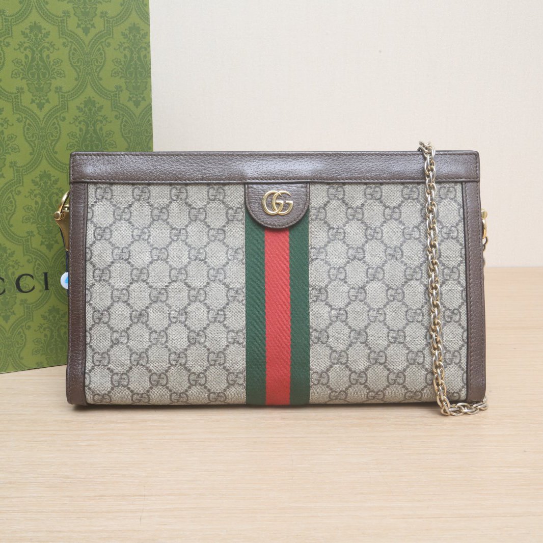 95新 GUCCI/古驰 Ophidia 夹子包 中号 32 乌木色 PVC P205843560