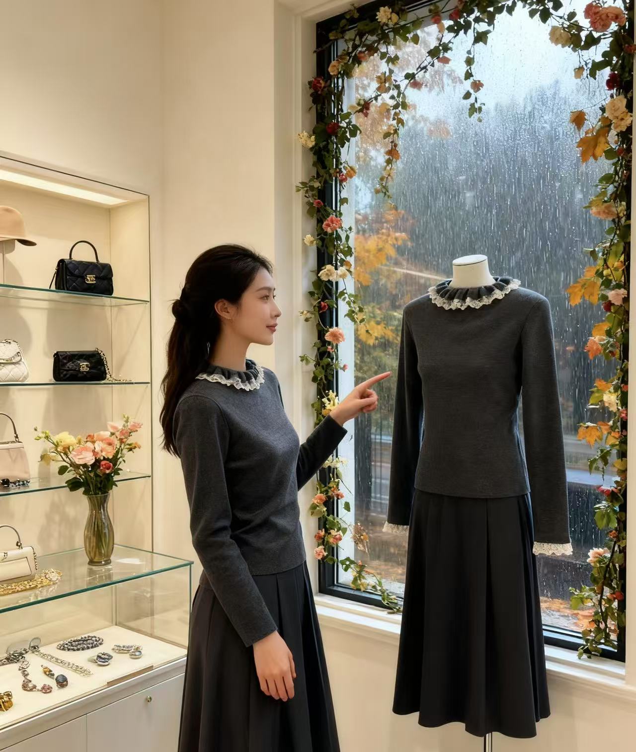 秋冬新款半高领拼接水溶蕾丝设计内搭毛衣针织打底衫YY72037