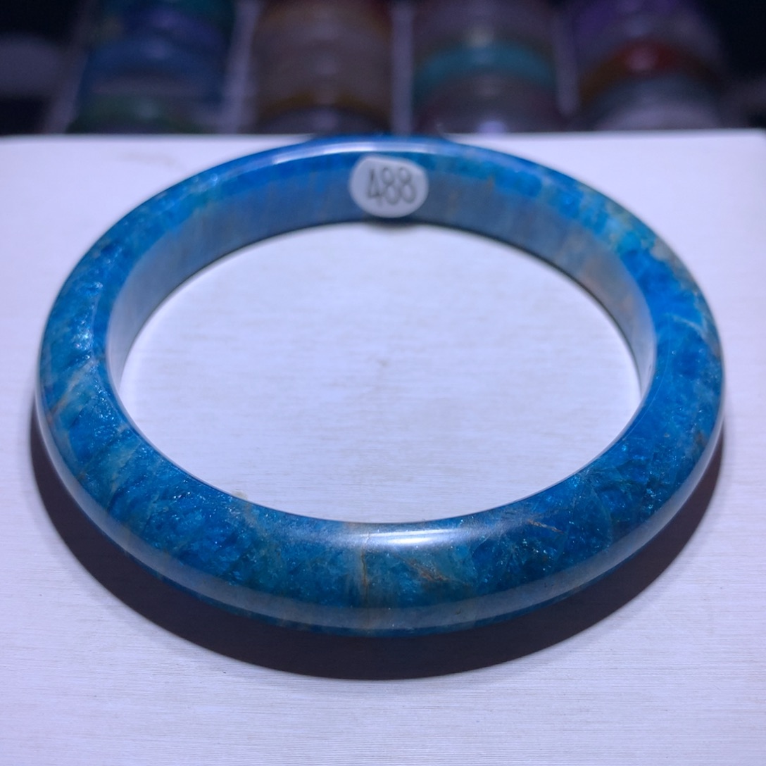 水晶手镯银S925镶嵌蓝磷灰60.5圈488