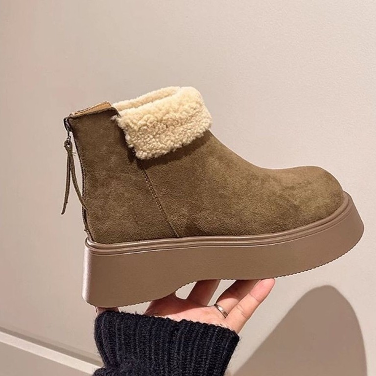 2025新款马丁靴女冬季加绒保暖厚底勃肯鞋一脚蹬毛毛鞋冬季雪地靴