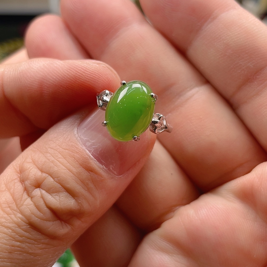 和田玉（碧玉）戒指银S925镶嵌