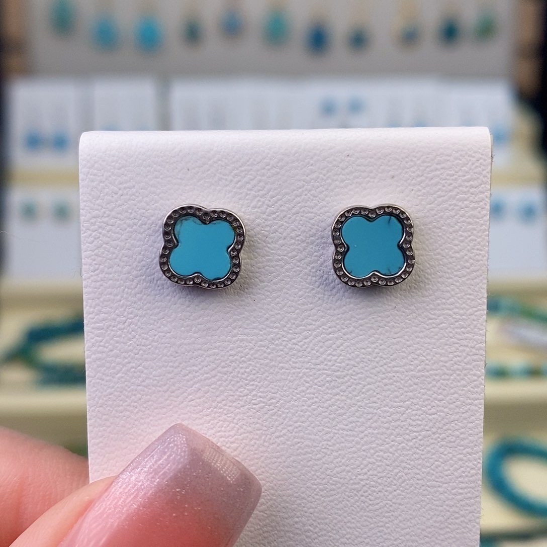 银S925镶嵌绿松石耳饰