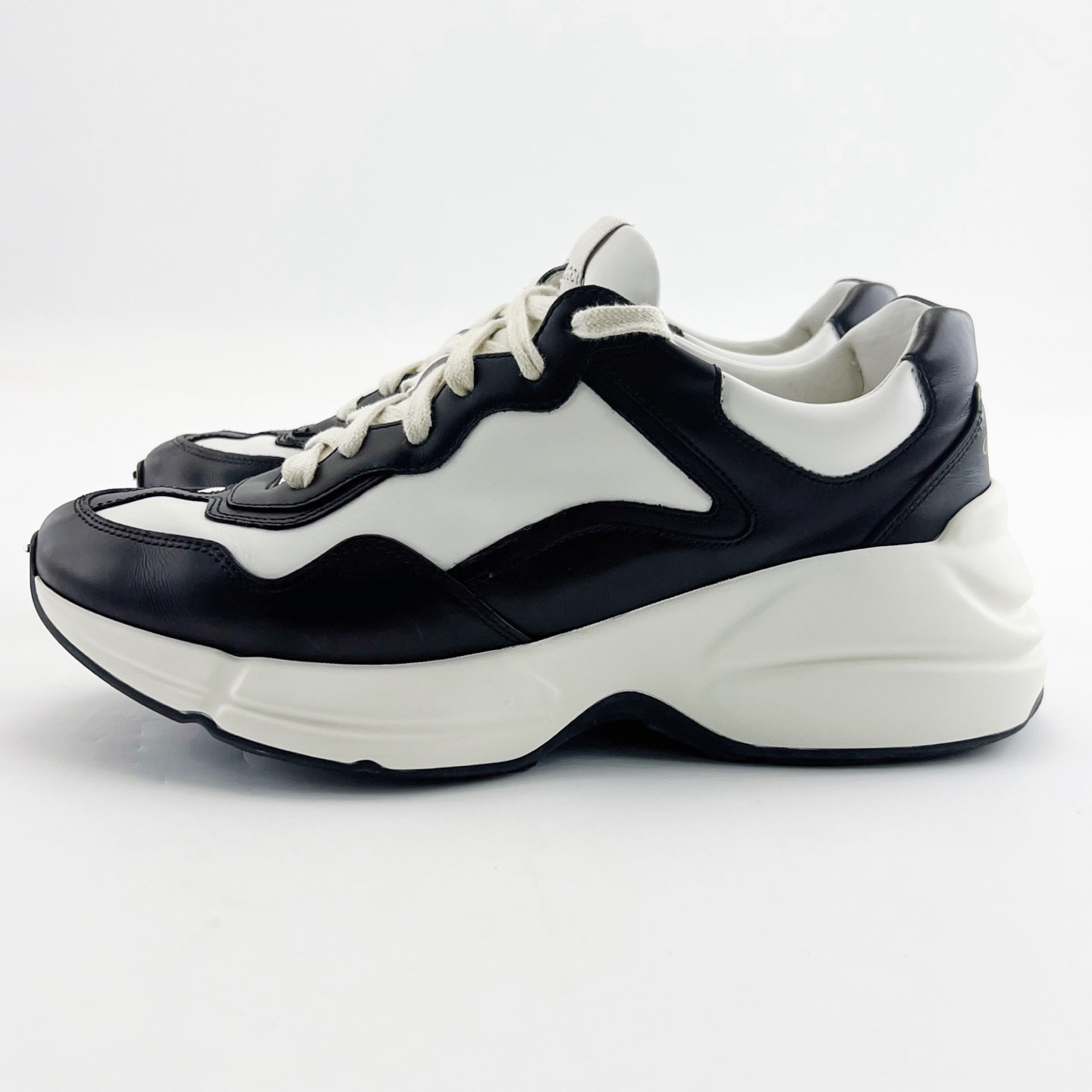 95新 GUCCI/古驰 39.5码/黑白拼色圆头系带低帮老爹鞋/16537886