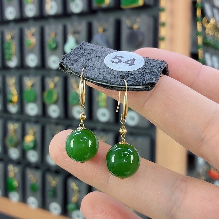 和田玉18K金镶嵌耳饰