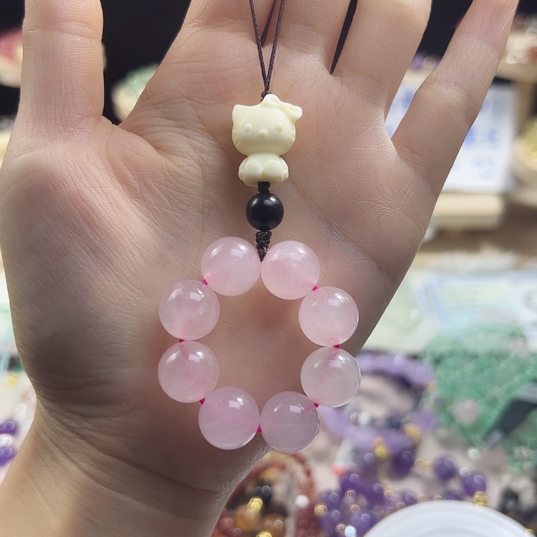 水晶手串未镶嵌粉水晶手机挂