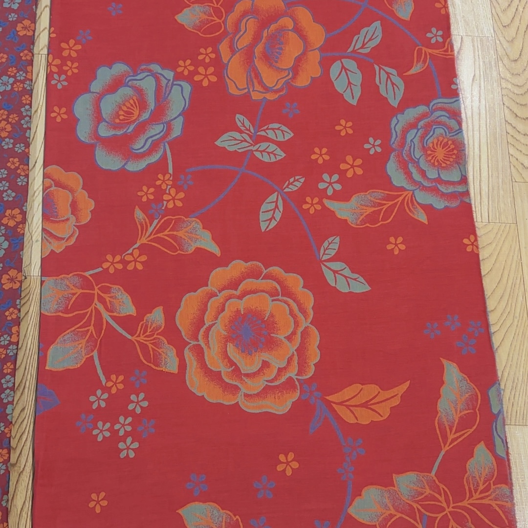 红色大牡丹花 0.5米布头  纯棉双层纱面料 布头可做床单