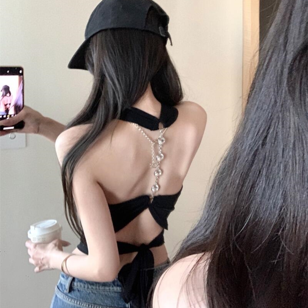 【诗雅】2025新款美背狙击挂脖绑带设计性感露背吊带修身无袖纯欲短