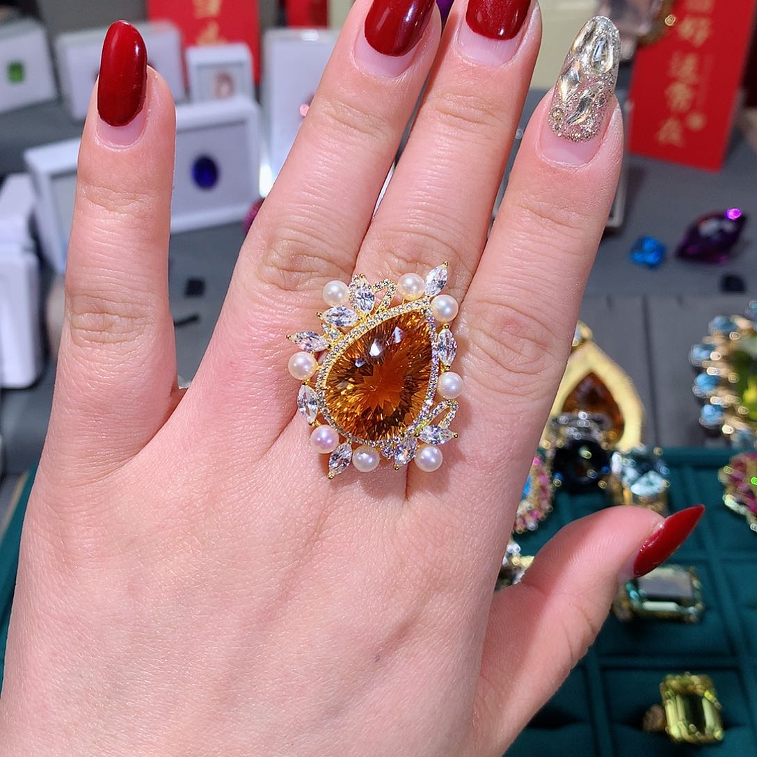 黄晶戒指银S925镶嵌戒指