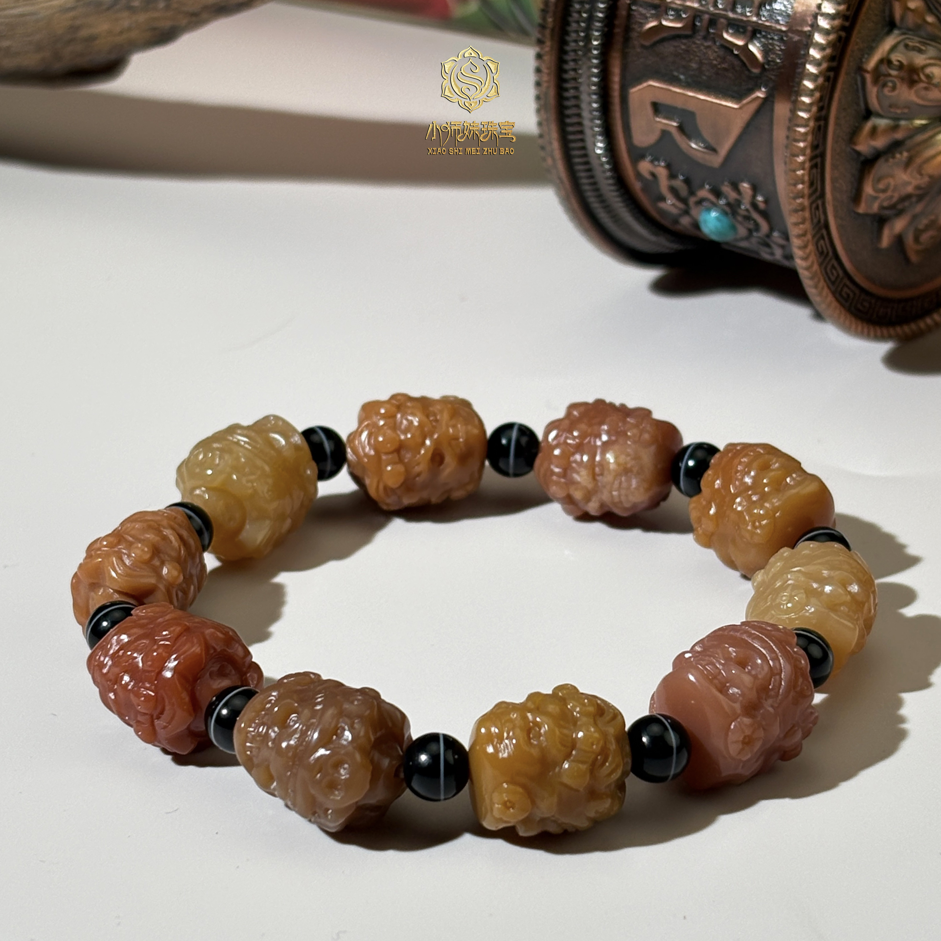 扶摇臻选|一线双面阿呆大黑玛瑙手串0366