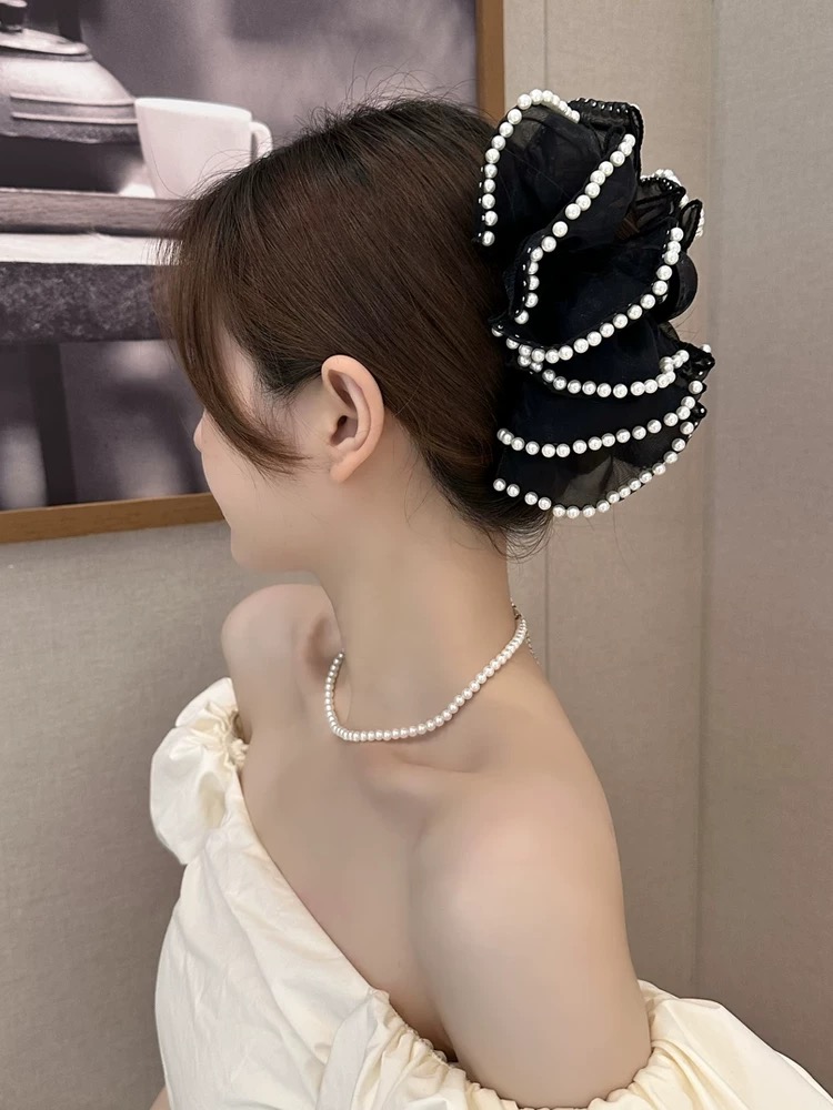 小香风抓夹女新款后脑勺蝴蝶结发夹超大号鲨鱼夹发饰头饰夹子3590